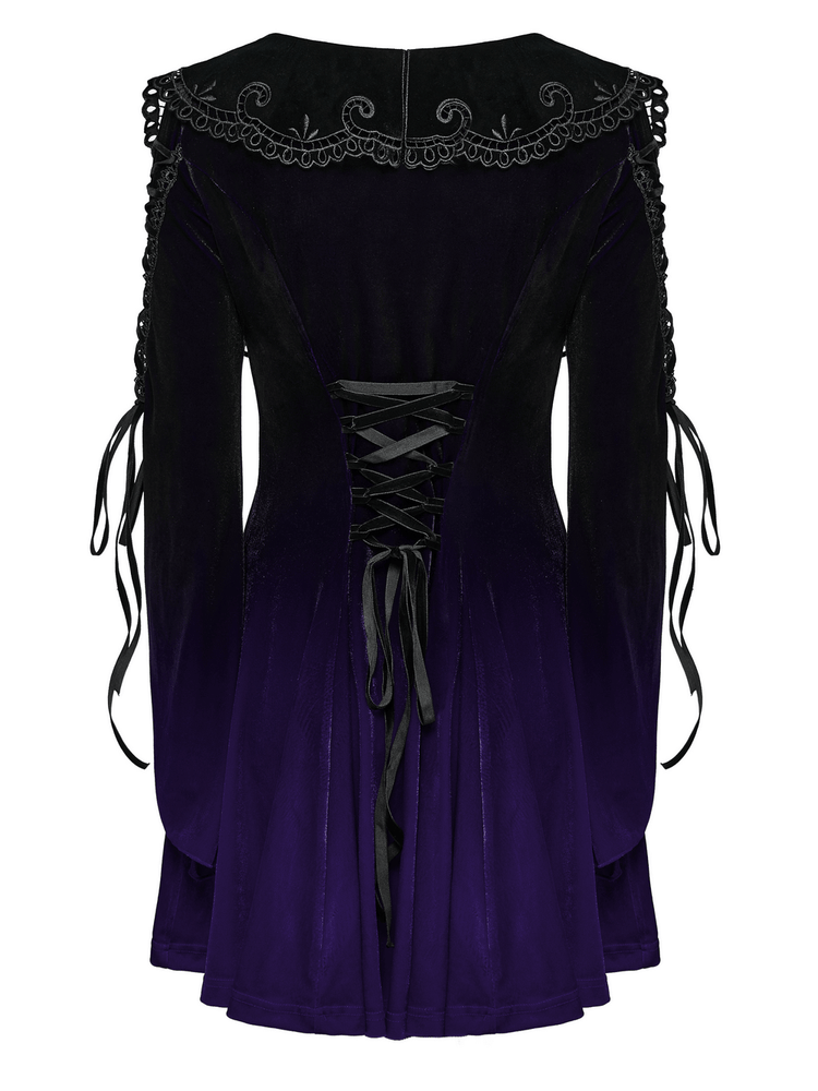Purple Gradient Velvet Gothic Dress with Lace Details - image 6