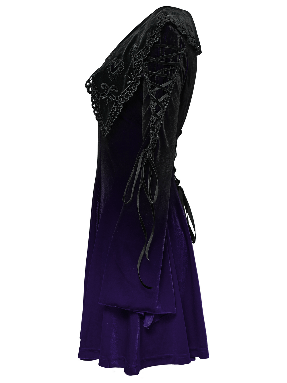 Purple Gradient Velvet Gothic Dress with Lace Details - image 5