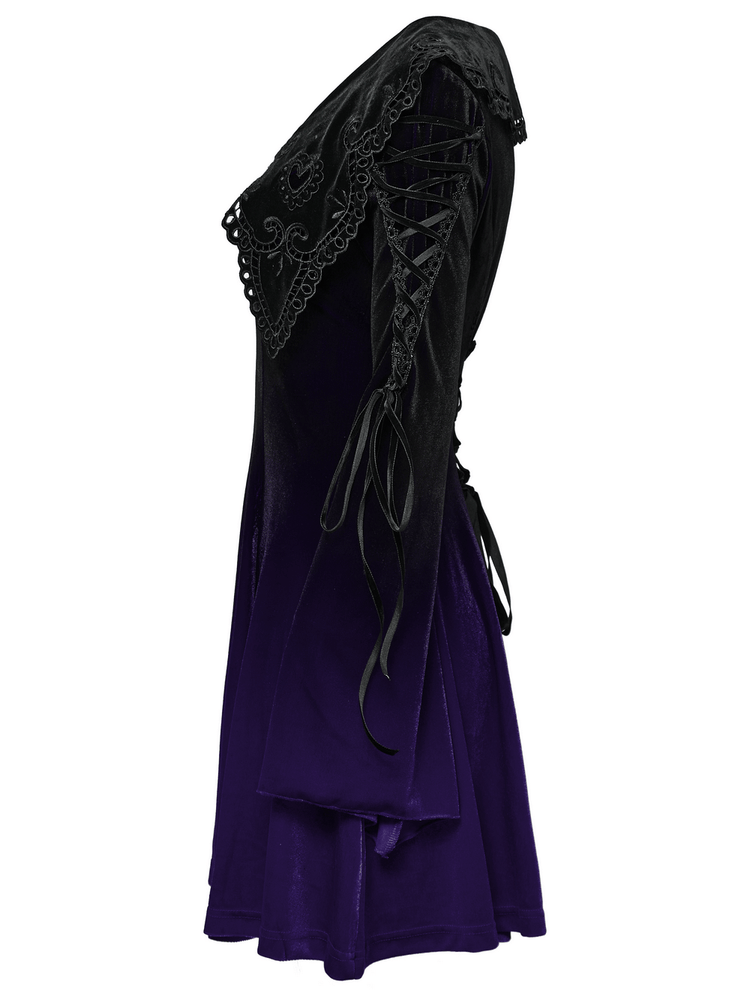 Purple Gradient Velvet Gothic Dress with Lace Details - image 5