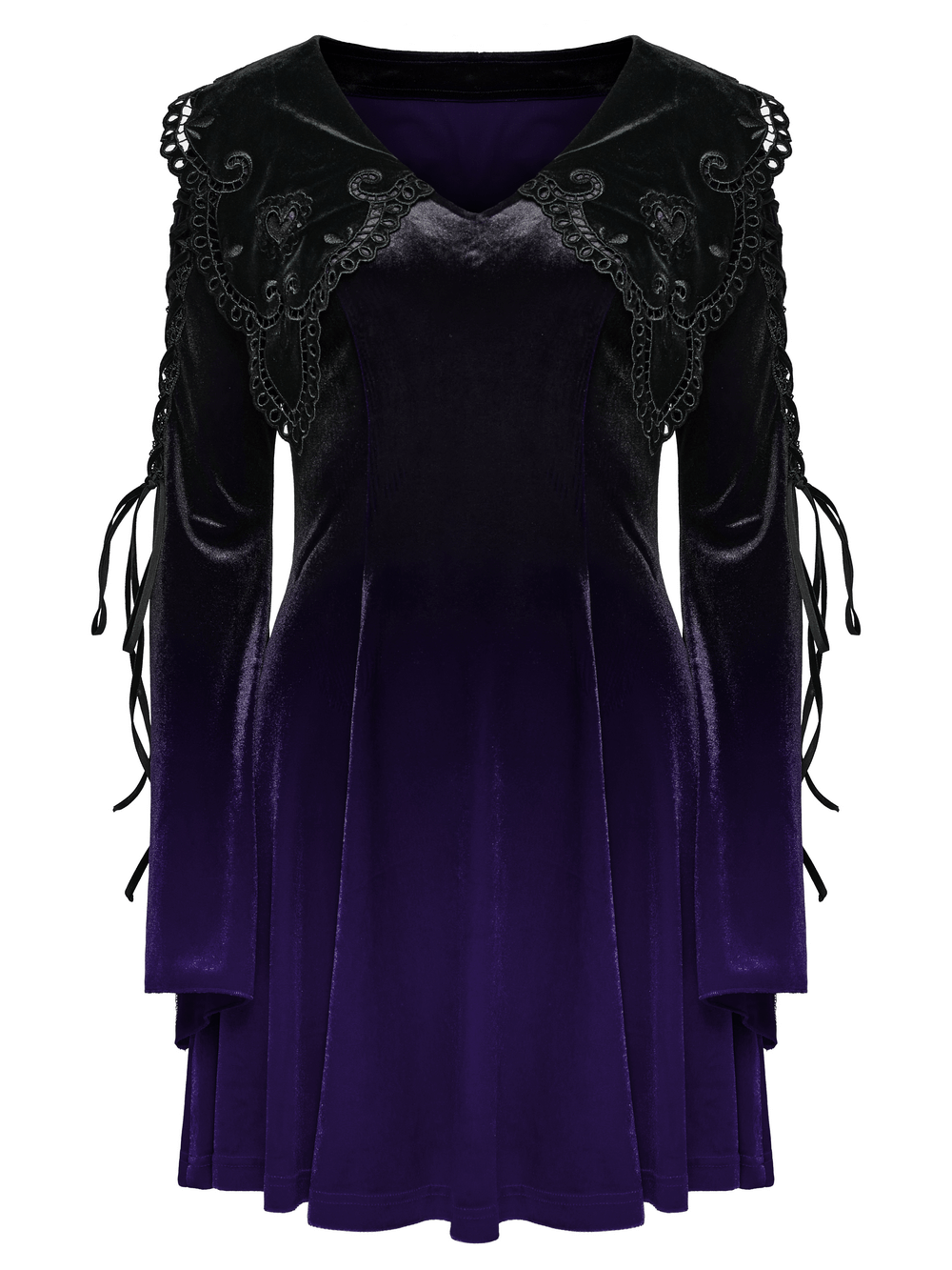 Purple Gradient Velvet Gothic Dress with Lace Details - image 4