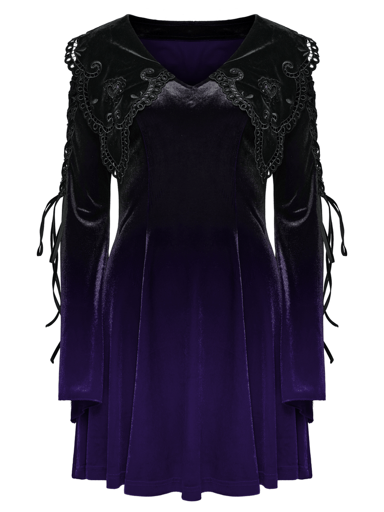 Purple Gradient Velvet Gothic Dress with Lace Details - image 4