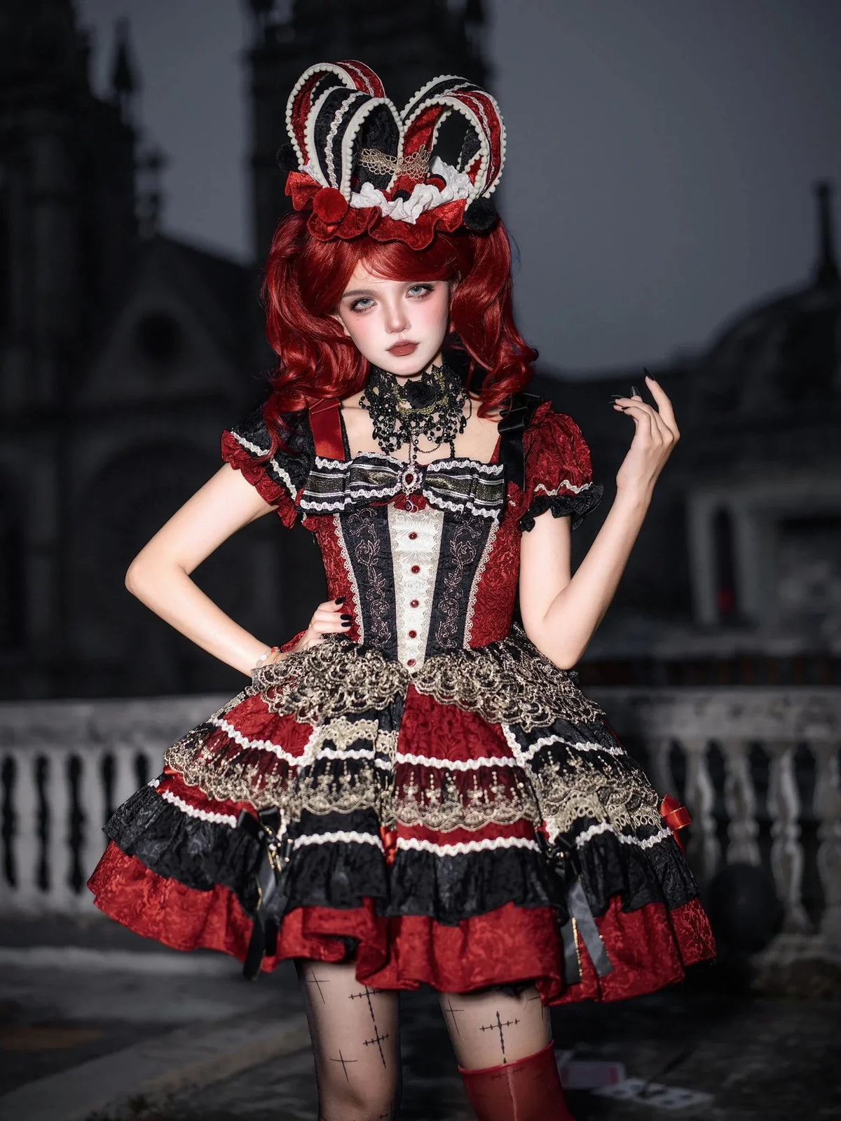 Queen of Hearts Gothic Lolita OP dress front view