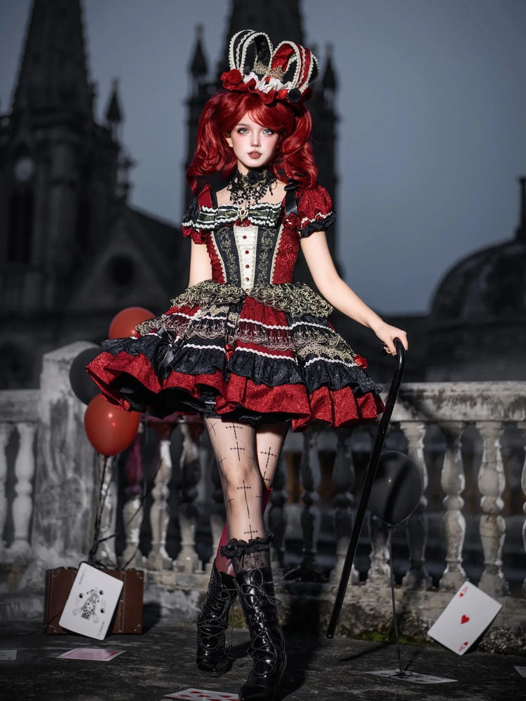 Queen of Hearts Gothic Lolita OP dress full outfit view