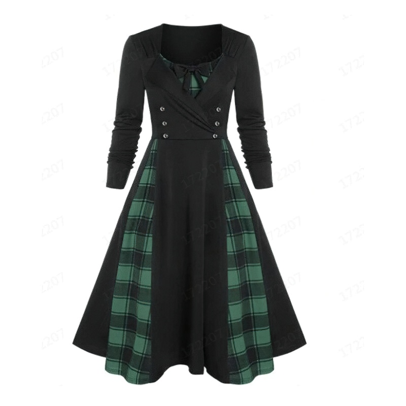 Red Plaid Dress for Women in Gothic Style / Retro Dress with Long Sleeves - image 2