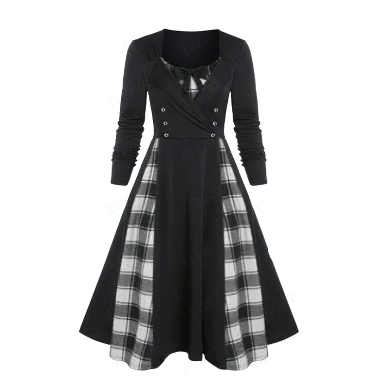 Red Plaid Dress for Women in Gothic Style / Retro Dress with Long Sleeves - image 5