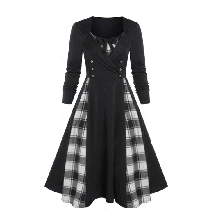 Red Plaid Dress for Women in Gothic Style / Retro Dress with Long Sleeves - image 5