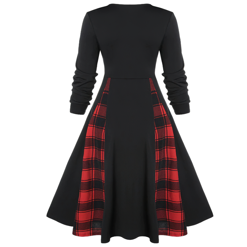 Red Plaid Dress for Women in Gothic Style / Retro Dress with Long Sleeves - image 4