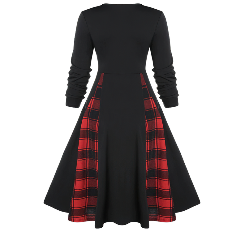 Red Plaid Dress for Women in Gothic Style / Retro Dress with Long Sleeves - image 4