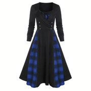 Red Plaid Dress for Women in Gothic Style / Retro Dress with Long Sleeves - image 1