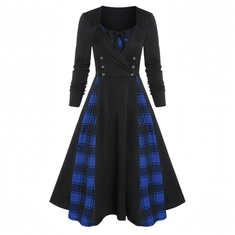 Red Plaid Dress for Women in Gothic Style / Retro Dress with Long Sleeves - image 1