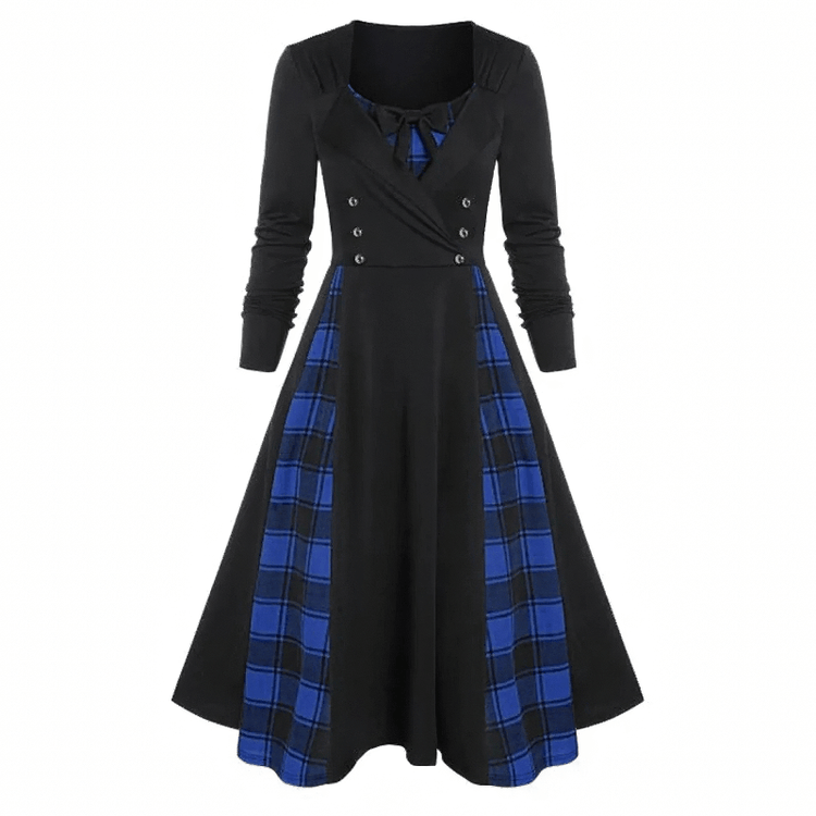 Red Plaid Dress for Women in Gothic Style / Retro Dress with Long Sleeves - image 1