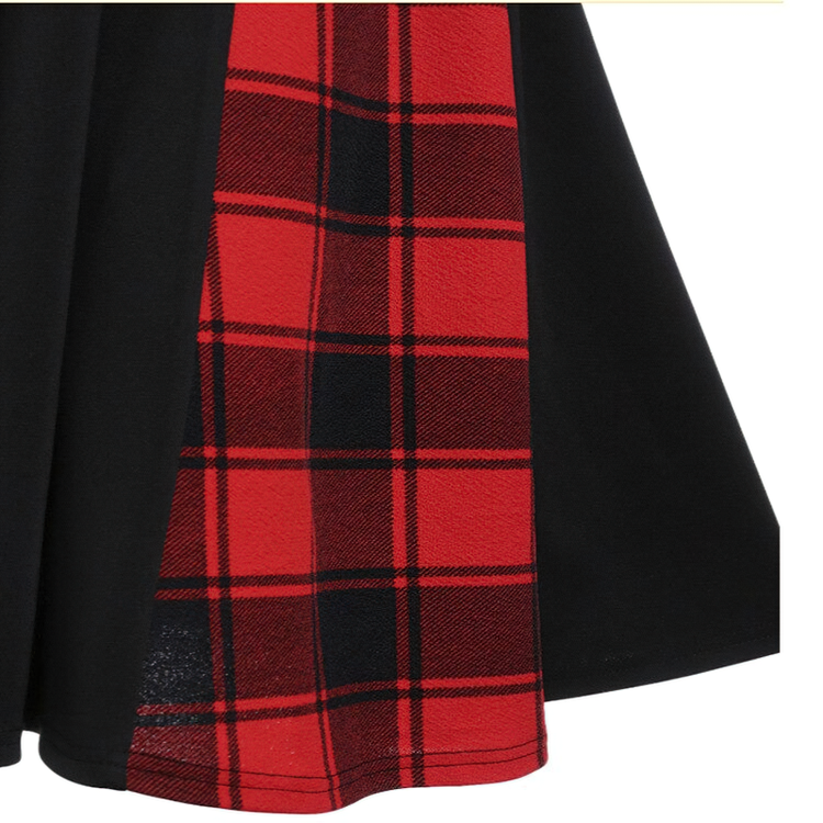 Red Plaid Dress for Women in Gothic Style / Retro Dress with Long Sleeves - image 7