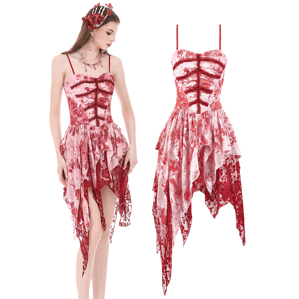 Romantic Gothic Lace Dress with Asymmetric Handkerchief Hem - image 3