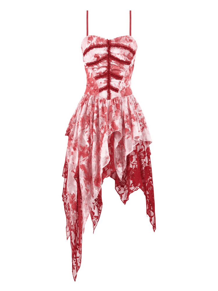 Romantic Gothic Lace Dress with Asymmetric Handkerchief Hem - image 4