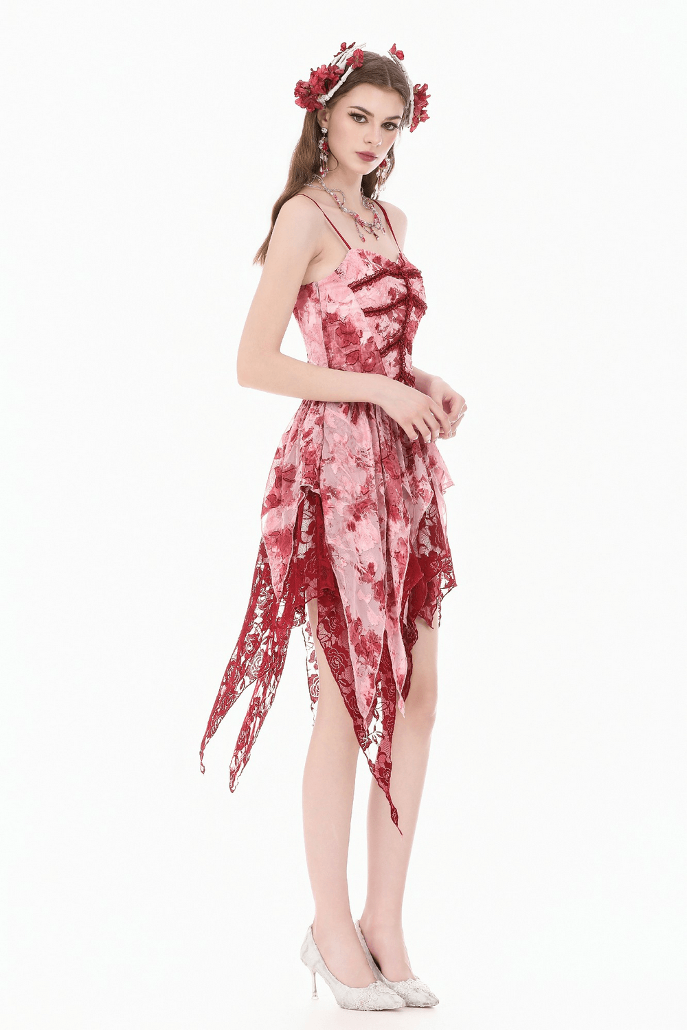 Romantic Gothic Lace Dress with Asymmetric Handkerchief Hem - image 15