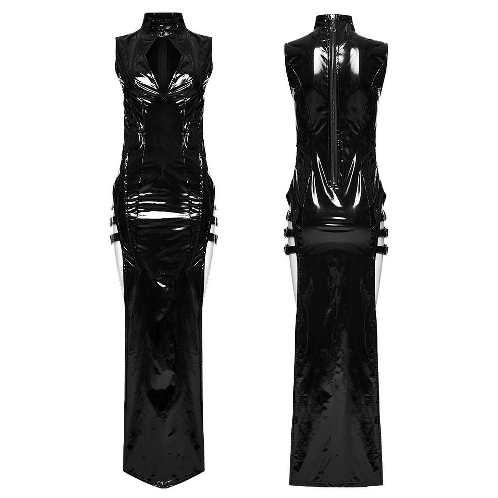 Sexy and Elegant Black Faux Leather Long Slit Dress - image 3