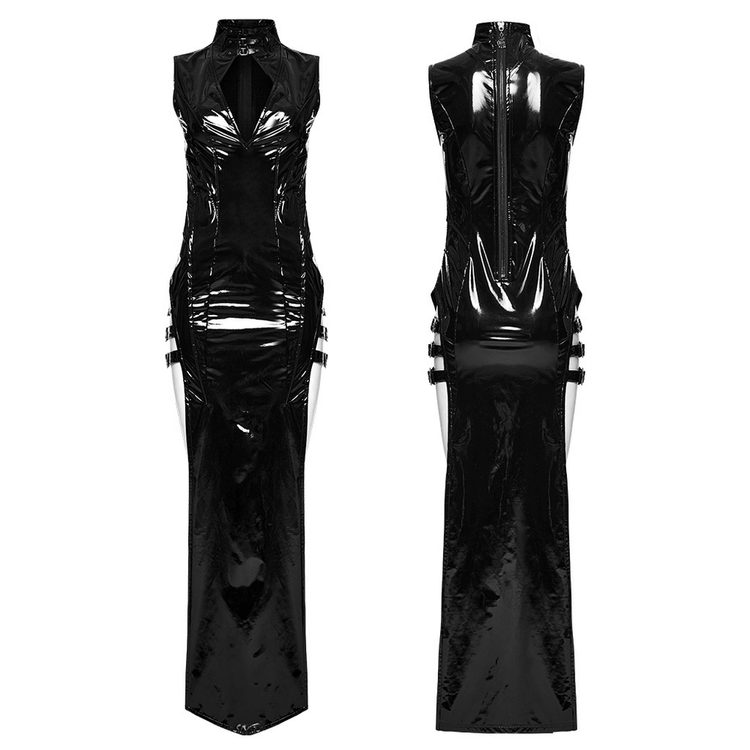 Sexy and Elegant Black Faux Leather Long Slit Dress - image 3
