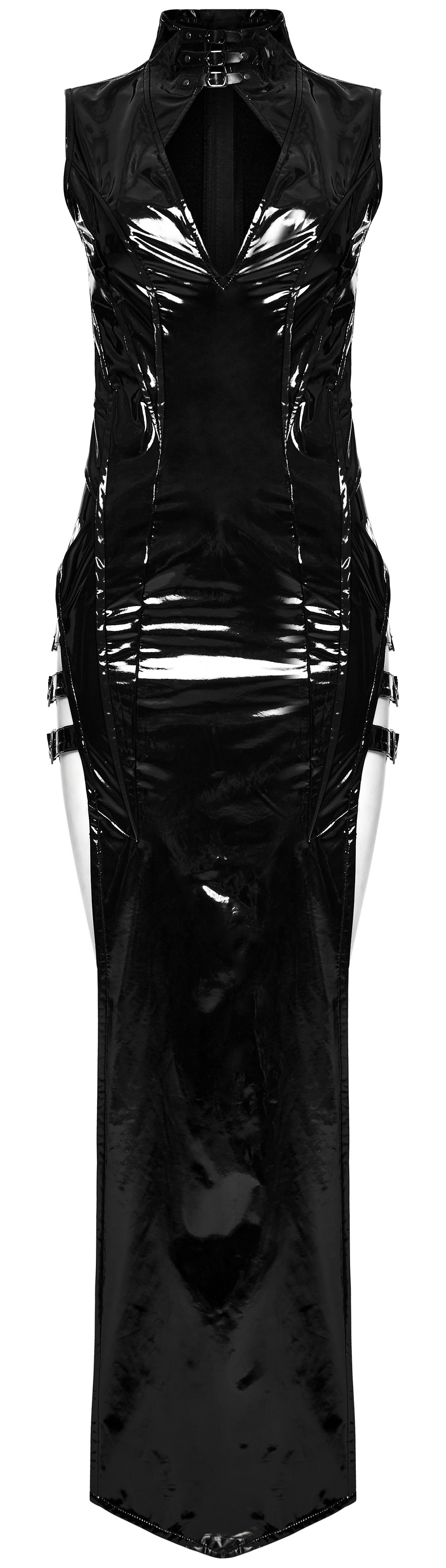 Sexy and Elegant Black Faux Leather Long Slit Dress - image 4