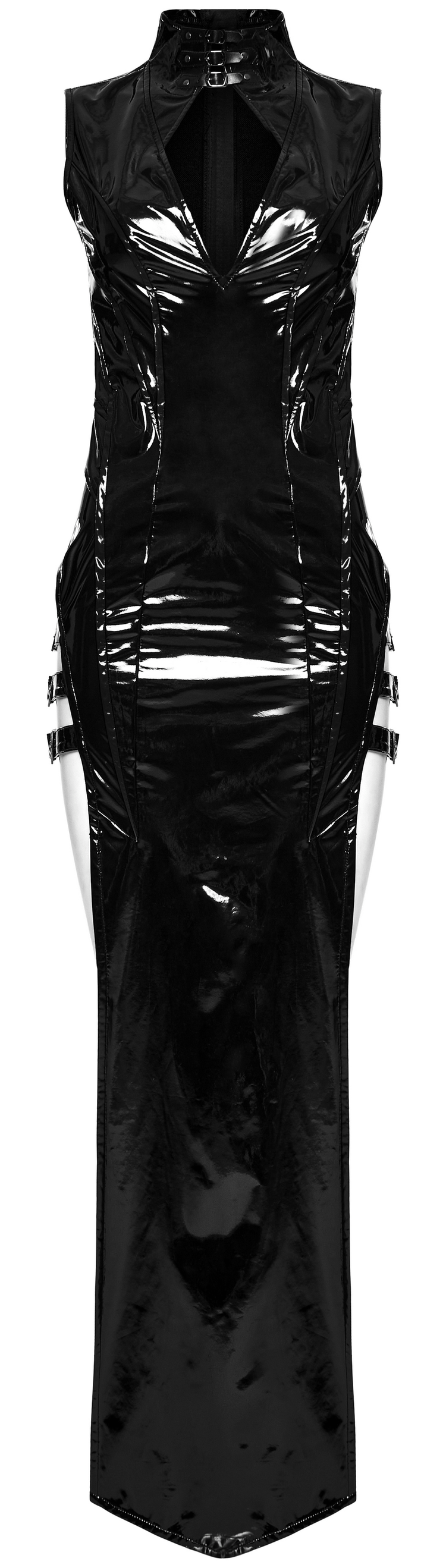 Sexy and Elegant Black Faux Leather Long Slit Dress - image 4