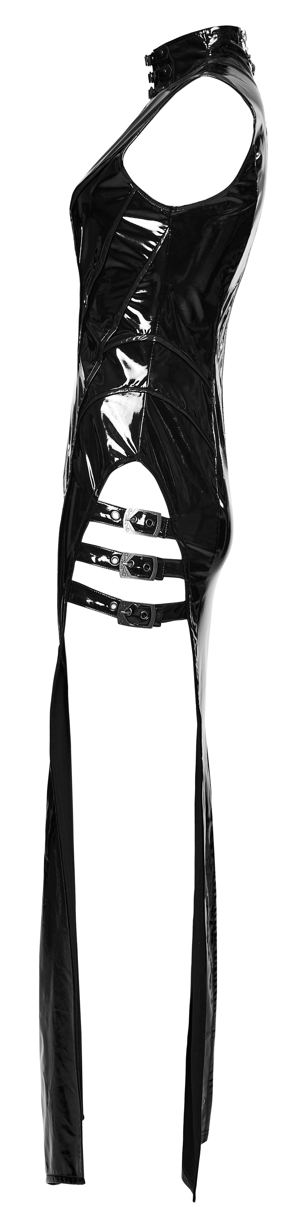 Sexy and Elegant Black Faux Leather Long Slit Dress - image 5