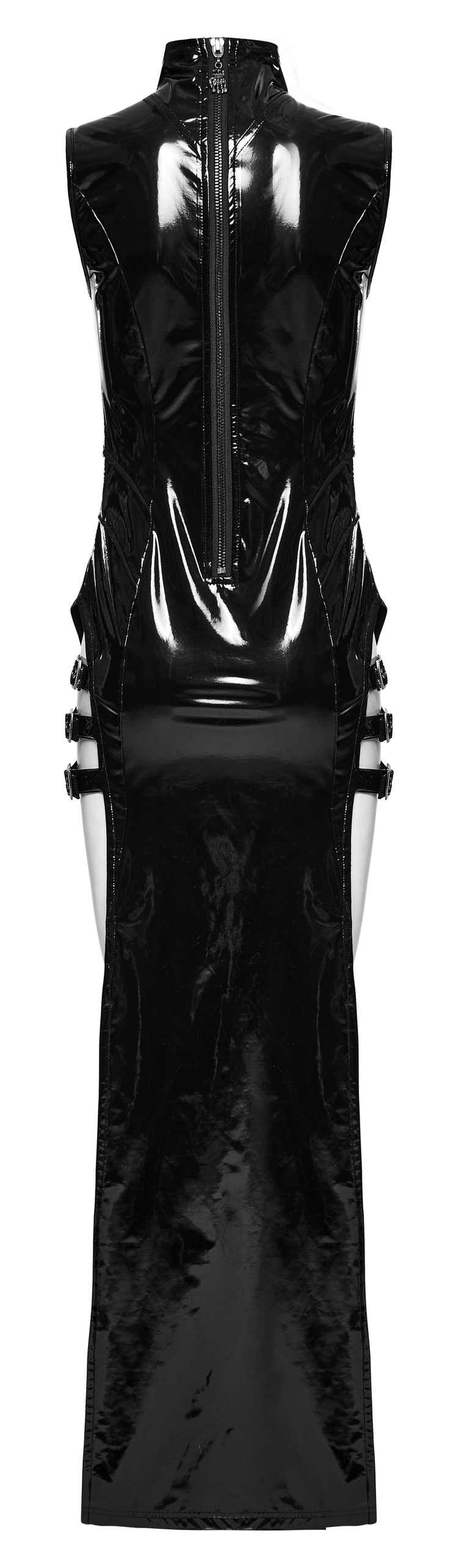 Sexy and Elegant Black Faux Leather Long Slit Dress - image 6