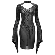 Sexy Black Transparent Women Midi Dress Slim Trumpet Sleeve / Cyberpunk Ladies Dresses - image 3