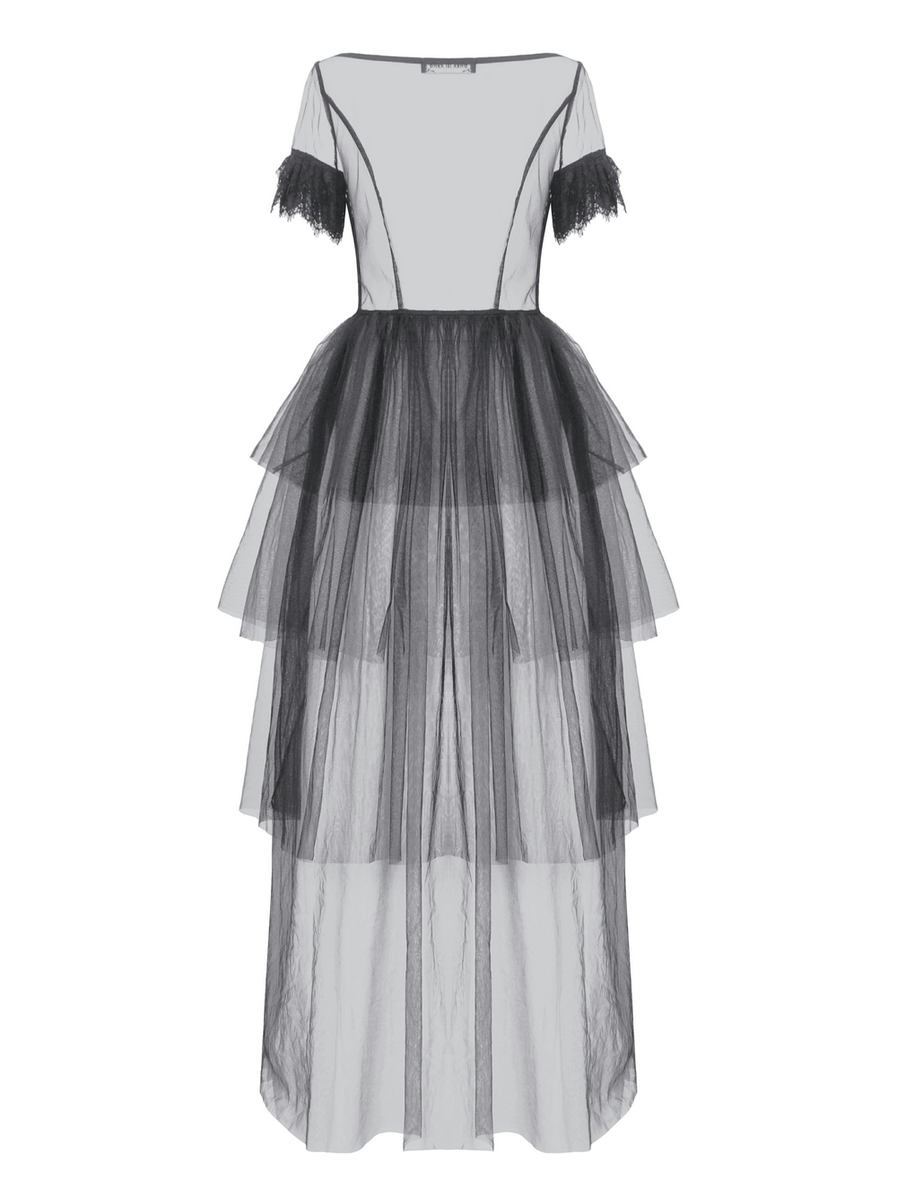 Sexy Black Tulle Gothic Dress with Lace Details and Layers - image 5