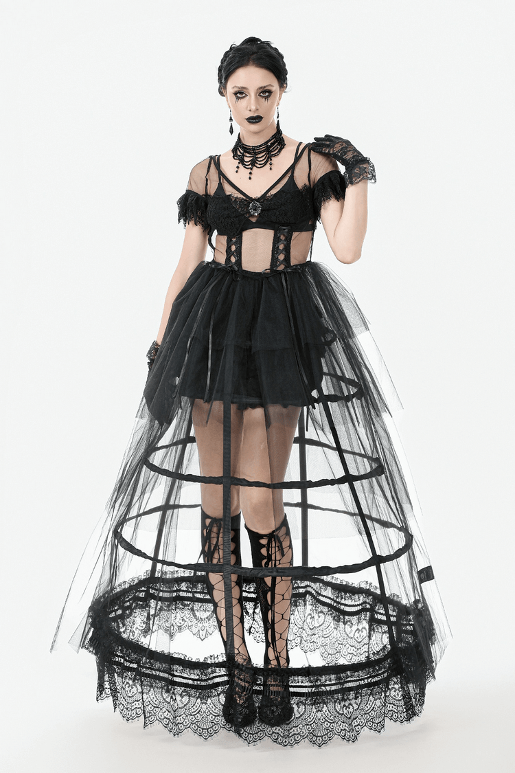 Sexy Black Tulle Gothic Dress with Lace Details and Layers - image 14