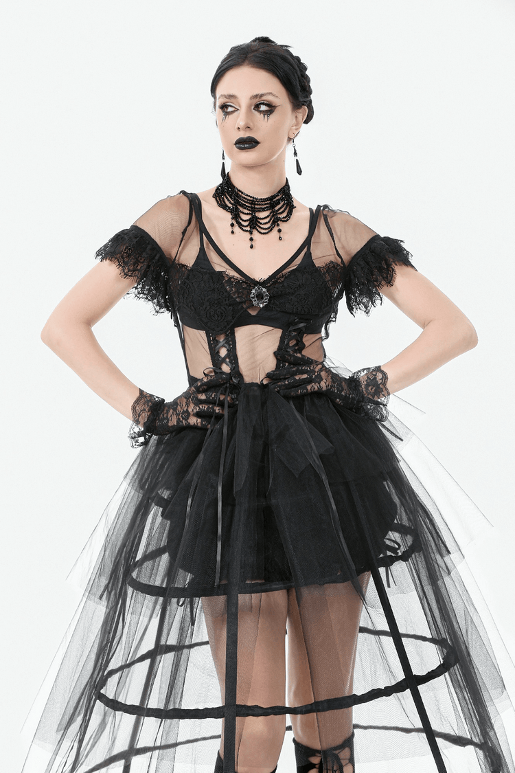 Sexy Black Tulle Gothic Dress with Lace Details and Layers - image 10