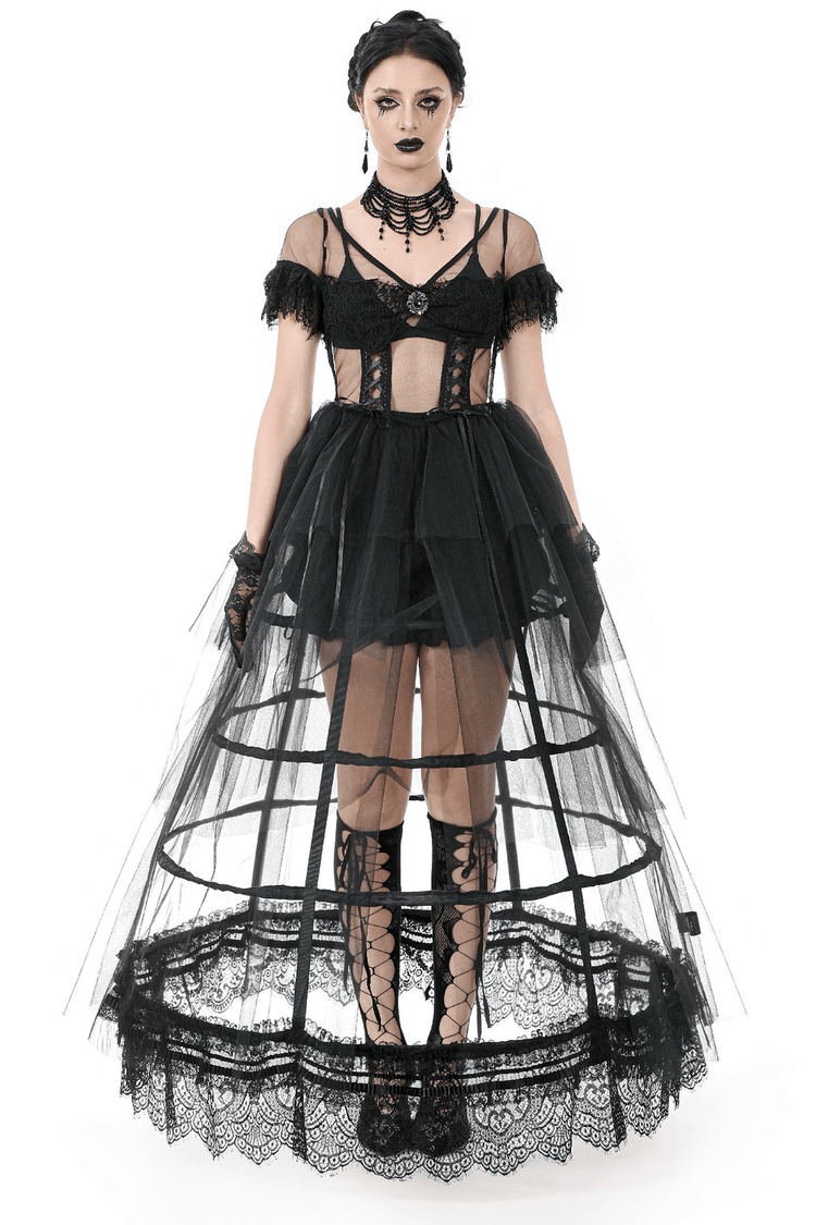 Sexy Black Tulle Gothic Dress with Lace Details and Layers - image 1