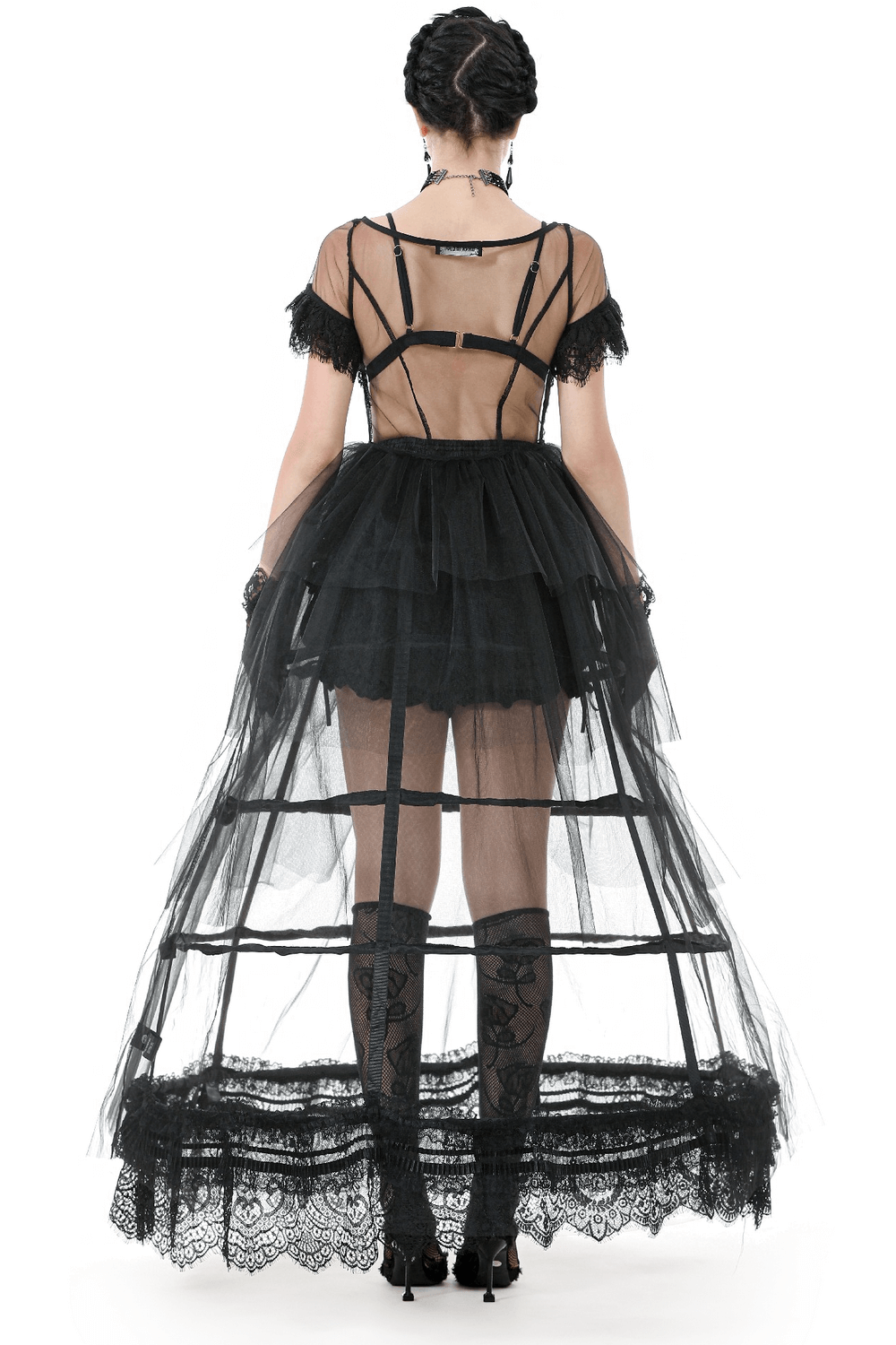 Sexy Black Tulle Gothic Dress with Lace Details and Layers - image 2