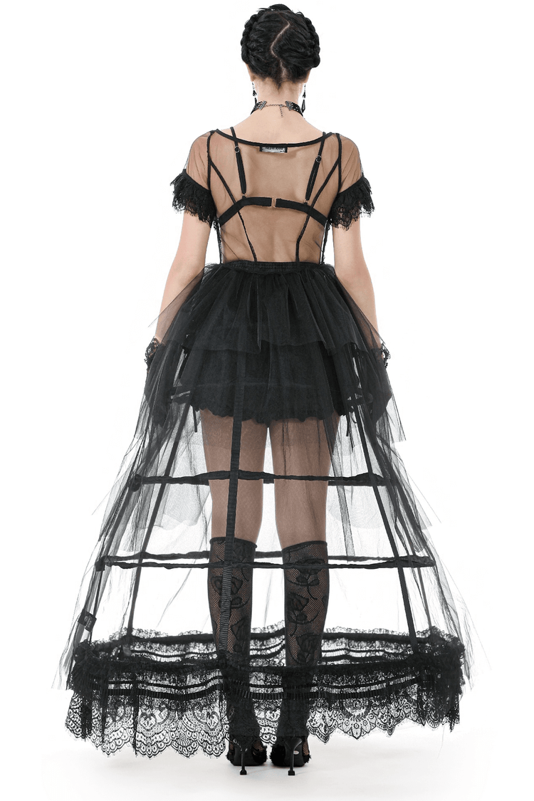 Sexy Black Tulle Gothic Dress with Lace Details and Layers - image 2