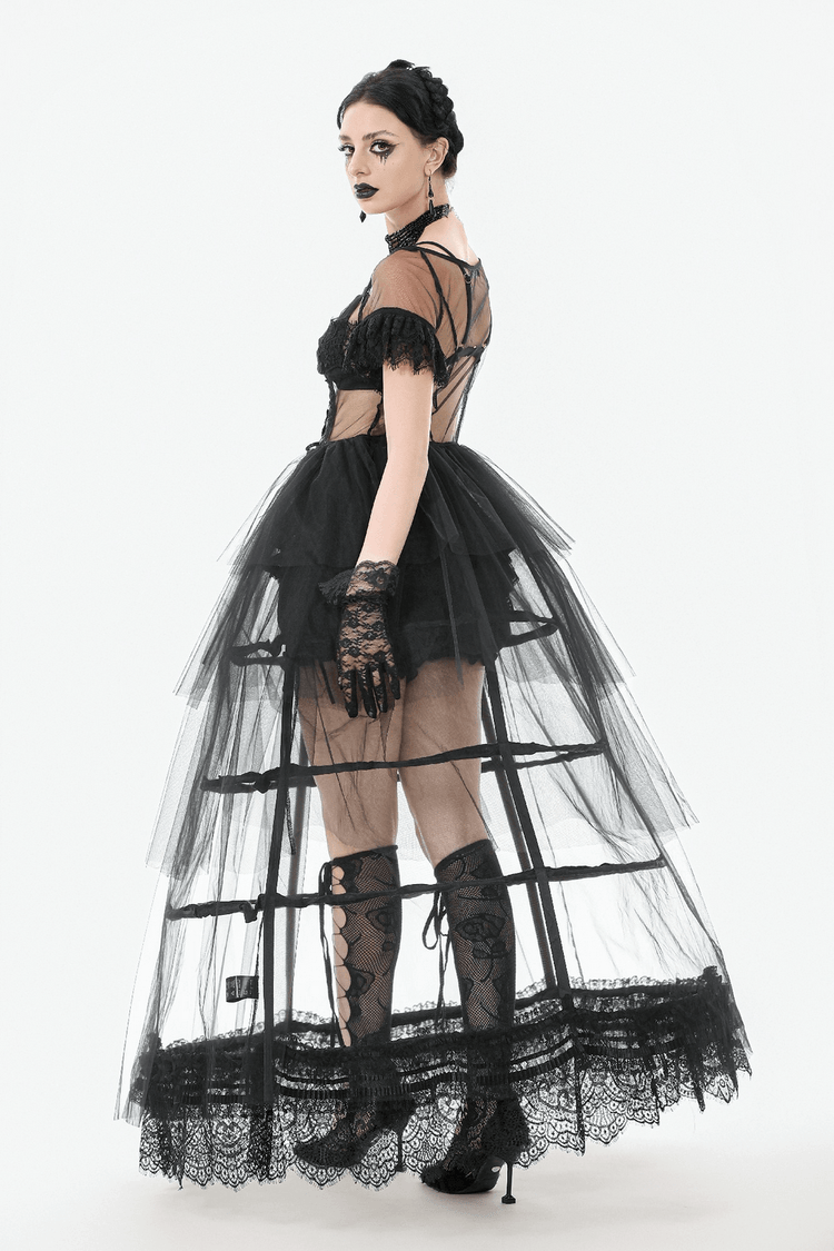 Sexy Black Tulle Gothic Dress with Lace Details and Layers - image 13