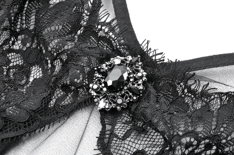 Sexy Black Tulle Gothic Dress with Lace Details and Layers - image 8