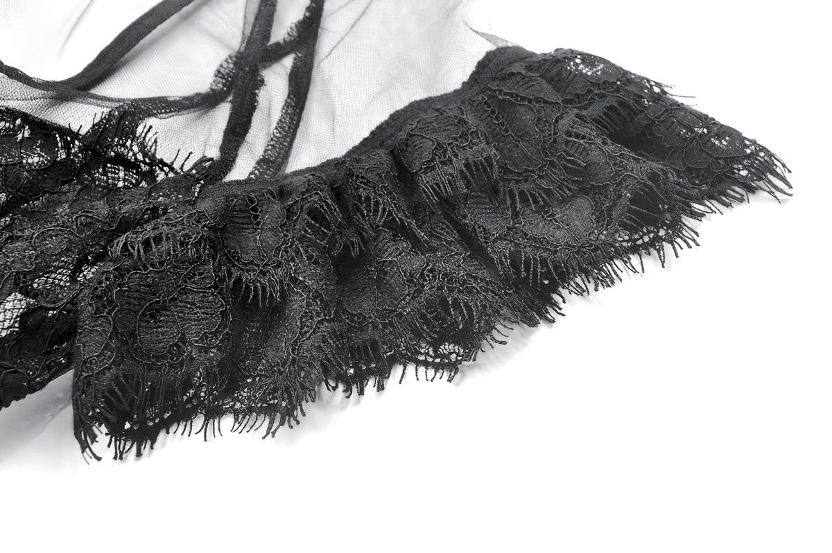 Sexy Black Tulle Gothic Dress with Lace Details and Layers - image 7