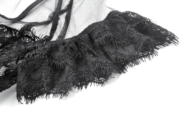 Sexy Black Tulle Gothic Dress with Lace Details and Layers - image 7