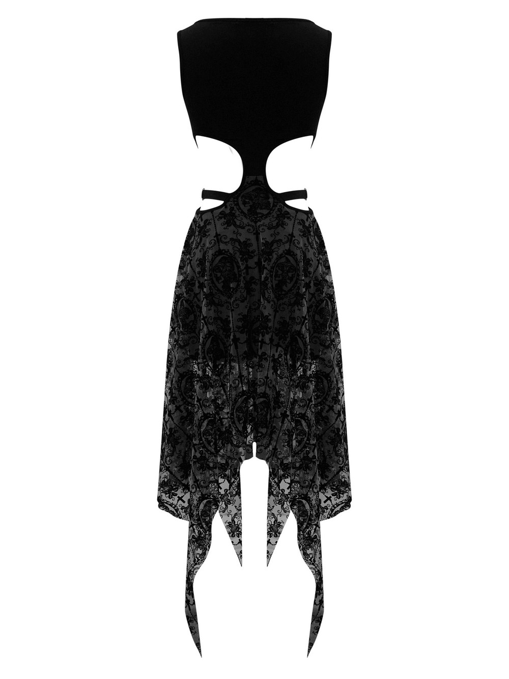 Sexy Black Vintage Pattern Irregular Dress / Gothic Women's Dress With Metal Hearts on Straps - image 5