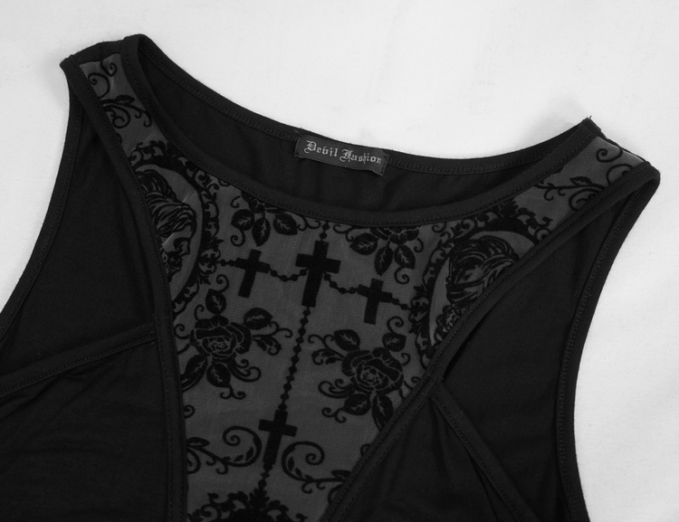 Sexy Black Vintage Pattern Irregular Dress / Gothic Women's Dress With Metal Hearts on Straps - image 6