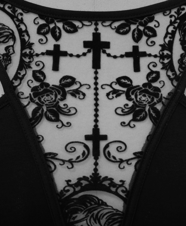Sexy Black Vintage Pattern Irregular Dress / Gothic Women's Dress With Metal Hearts on Straps - image 8