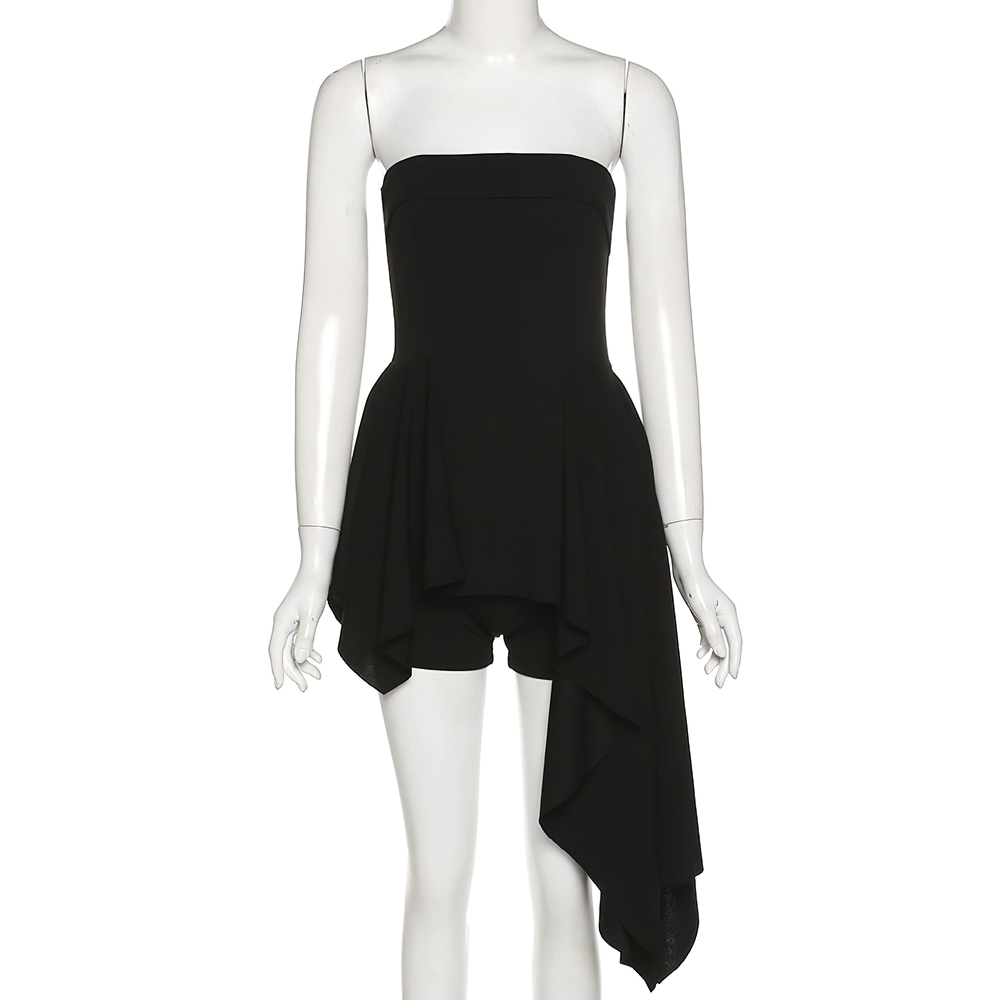 Sexy Black Women's Asymmetrical Dress / Fashion Beautiful Strapless Mini Dress with Shorts - image 4