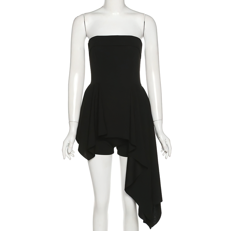 Sexy Black Women's Asymmetrical Dress / Fashion Beautiful Strapless Mini Dress with Shorts - image 4