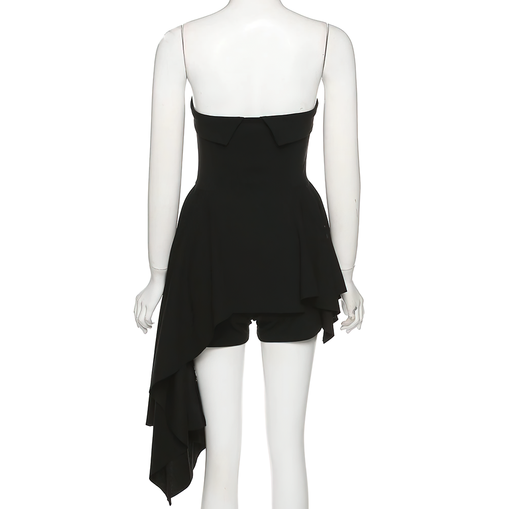 Sexy Black Women's Asymmetrical Dress / Fashion Beautiful Strapless Mini Dress with Shorts - image 6