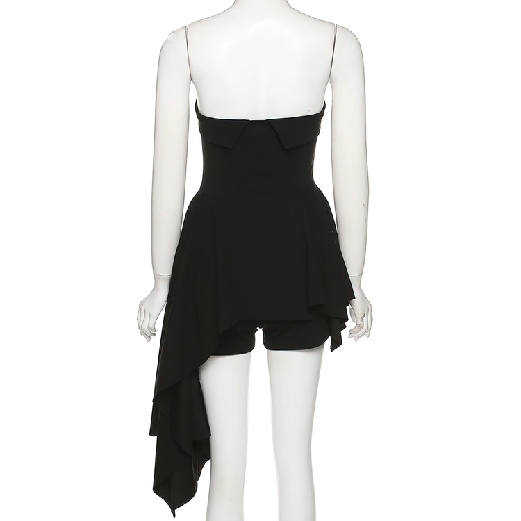 Sexy Black Women's Asymmetrical Dress / Fashion Beautiful Strapless Mini Dress with Shorts - image 6