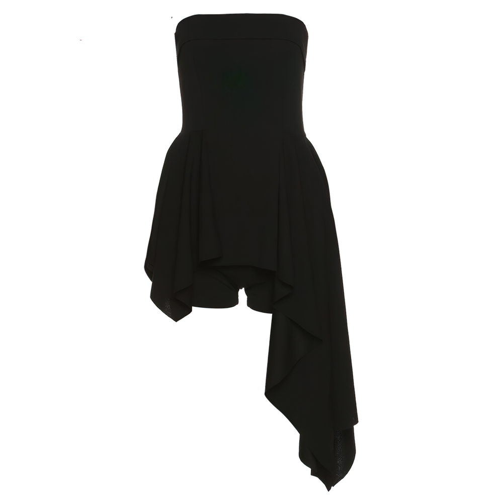 Sexy Black Women's Asymmetrical Dress / Fashion Beautiful Strapless Mini Dress with Shorts - image 3