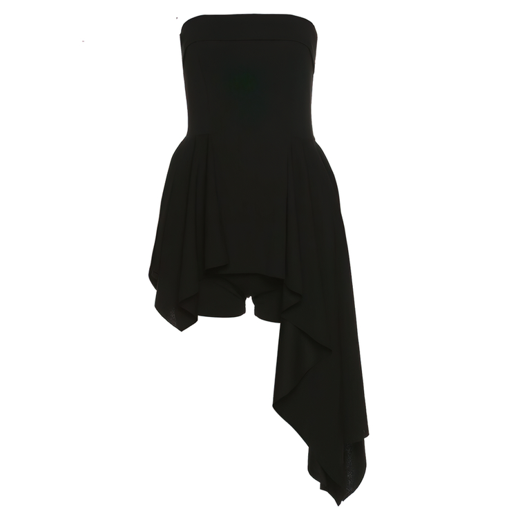 Sexy Black Women's Asymmetrical Dress / Fashion Beautiful Strapless Mini Dress with Shorts - image 3