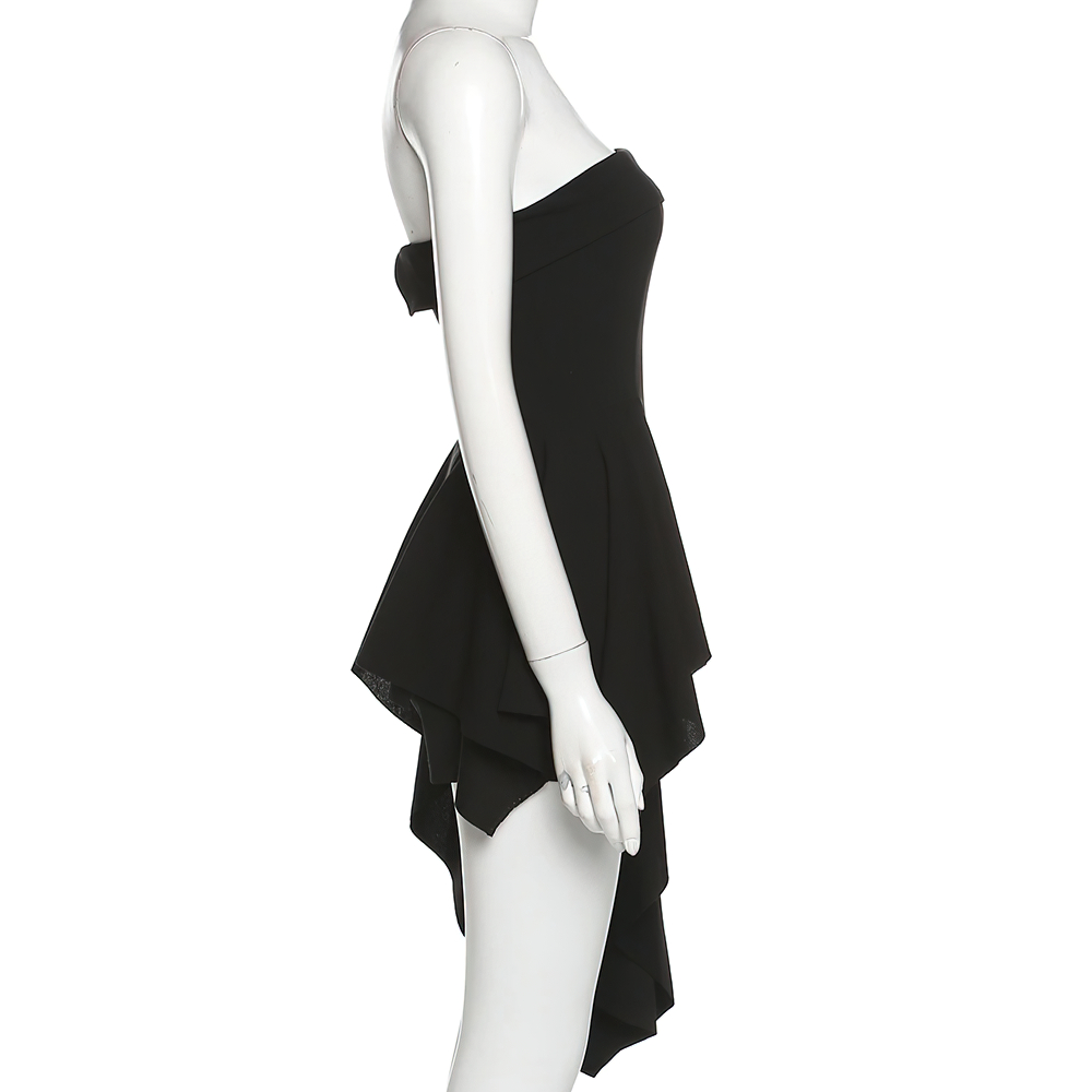 Sexy Black Women's Asymmetrical Dress / Fashion Beautiful Strapless Mini Dress with Shorts - image 5