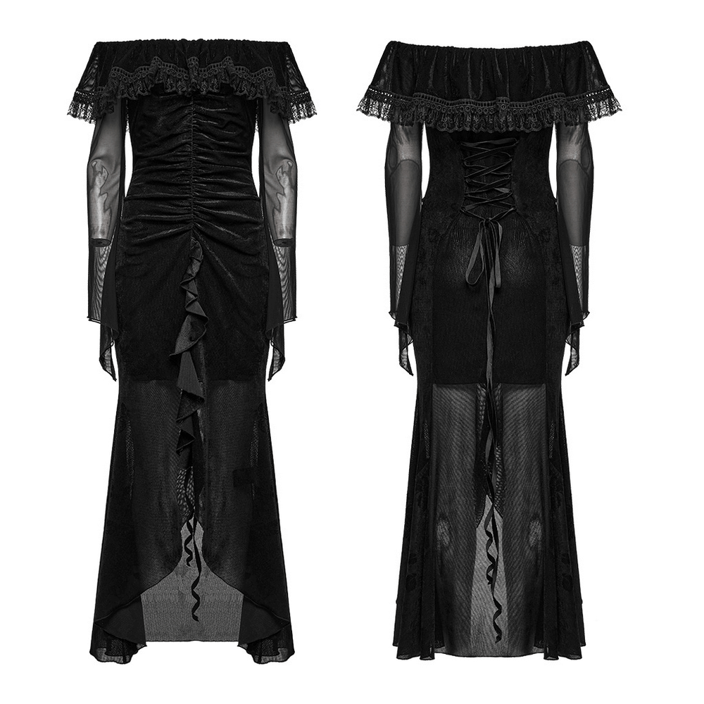 Sexy Goth Mesh Dress with Ruffle and Fishtail Hem Design - image 3