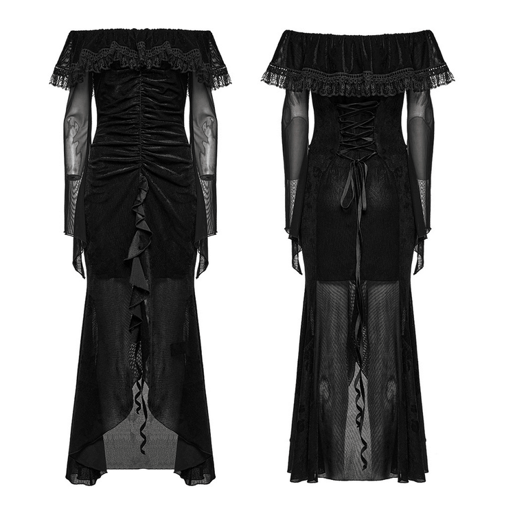Sexy Goth Mesh Dress with Ruffle and Fishtail Hem Design - image 3