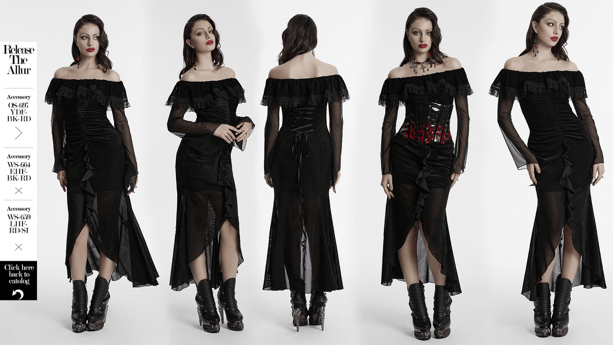 Sexy Goth Mesh Dress with Ruffle and Fishtail Hem Design - image 14