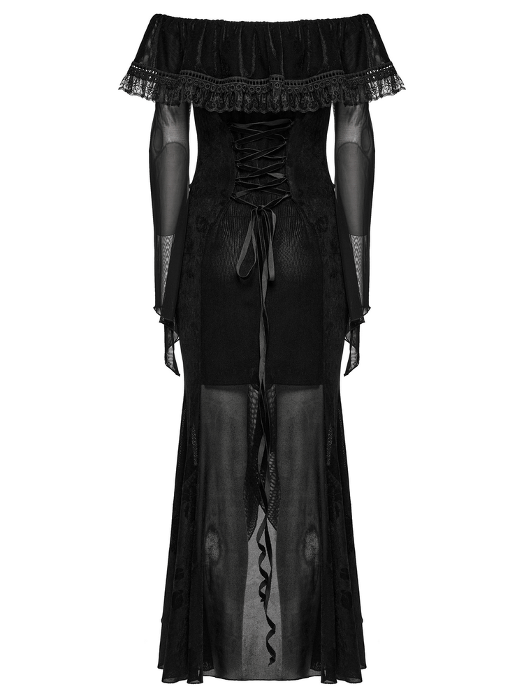 Sexy Goth Mesh Dress with Ruffle and Fishtail Hem Design - image 6